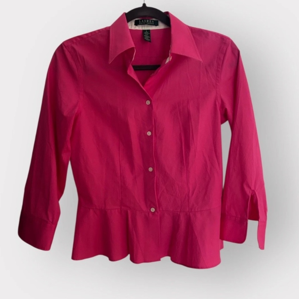 Lauren Ralph Lauren Blouse Women 2 Pink Brunch Coastal office Peplum